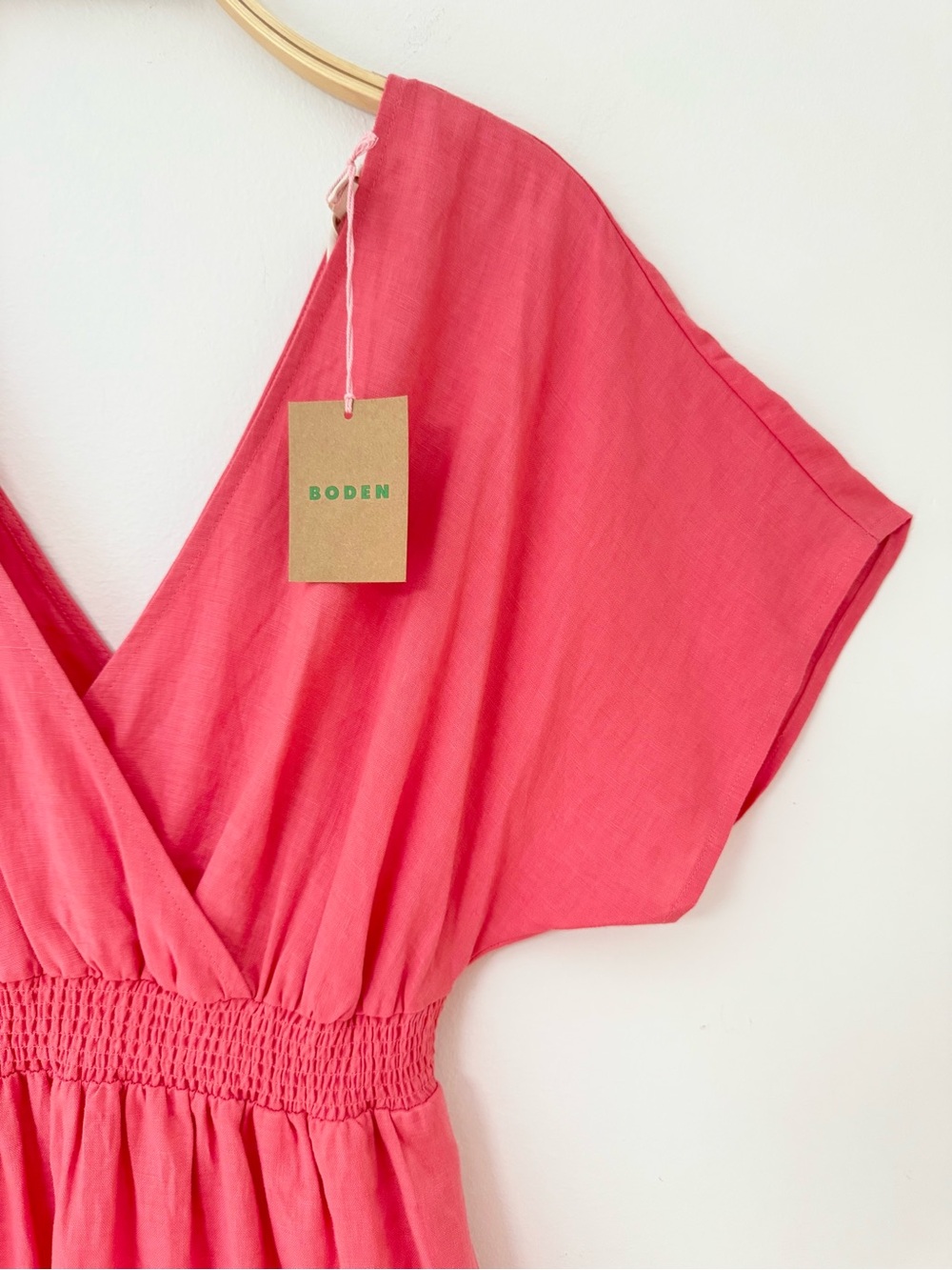 NWT Boden Coral Pink Linen Kaftan Maxi Dress in Coral Sunset, Size 6 - Picture 11 of 16